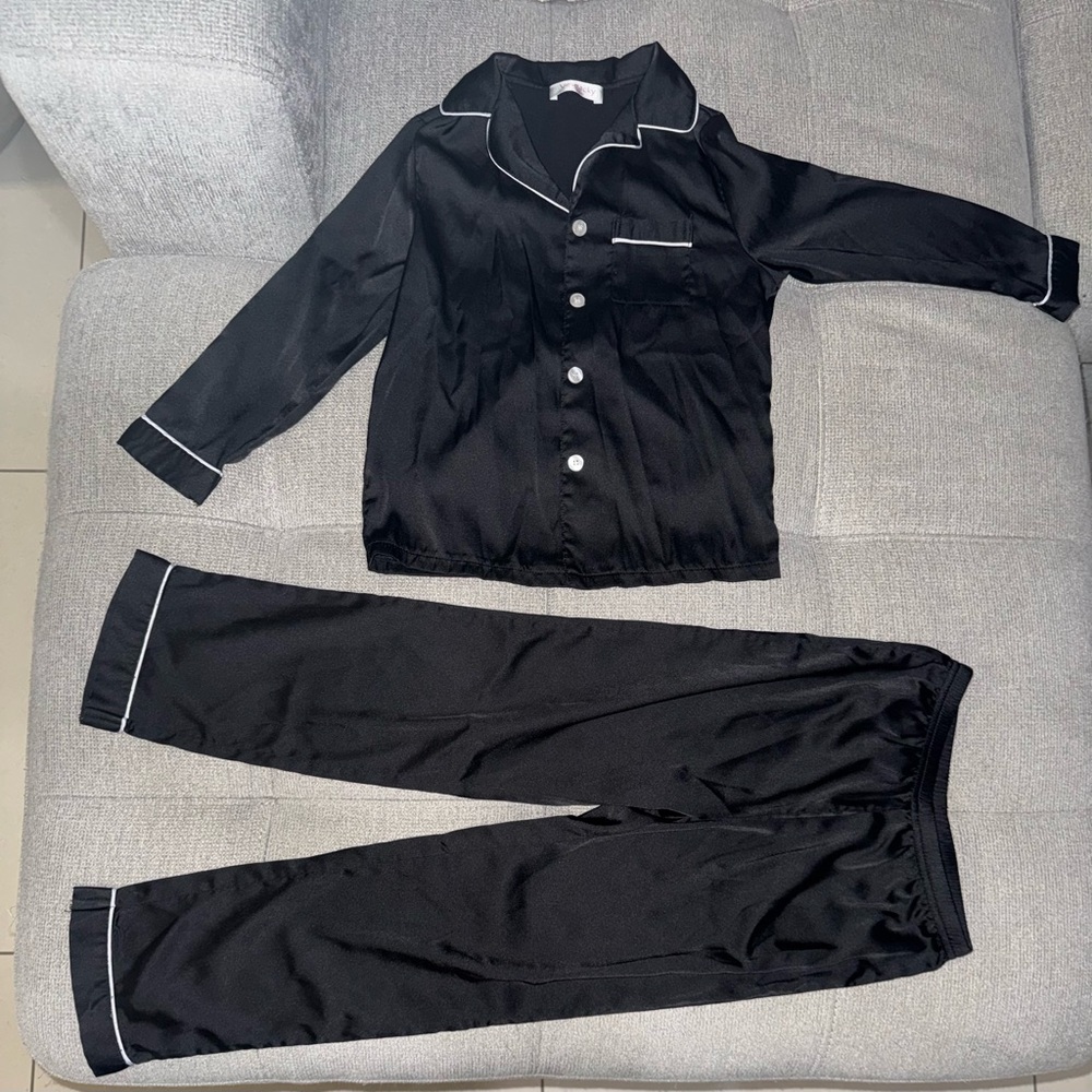 Classic Silk Black Kids Pajamas